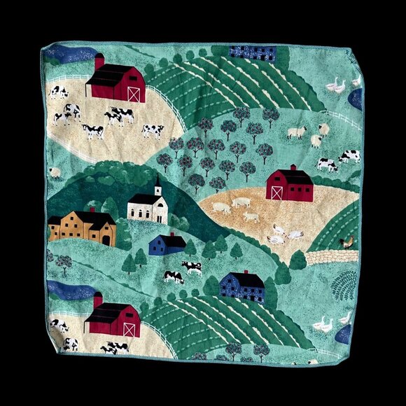 Vintage Napkins Farmhouse Country Cows Barn Church Set Of 4 Finished Edge Green - Picture 3 of 6